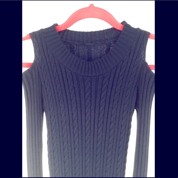 Blue Small Sweater Cold Shoulder Dress - Picture 3 of 8